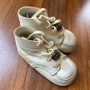 Vintage 1970's White Lace Up Walker Baby Shoes